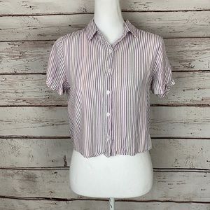 Passport Striped Button Up Crop Top Medium
